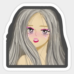 Anime cartoon girl with gray hair Sticker